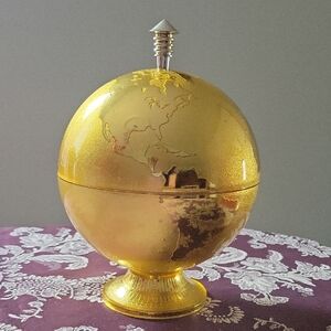 Gold Globe World Map Vintage Plastic Ice Bucket Container